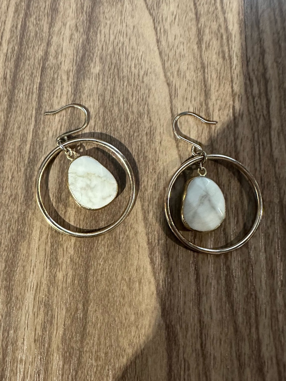 Gold Hoop Drop Earrings with White Stone Accent